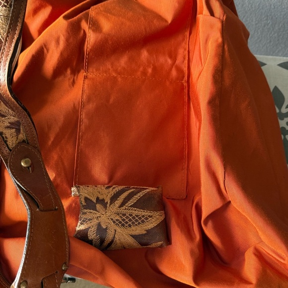 Donald J. Pliner Leather Embroidered Floral Patterned Hobo Bag in Brown Orange - Picture 15 of 16